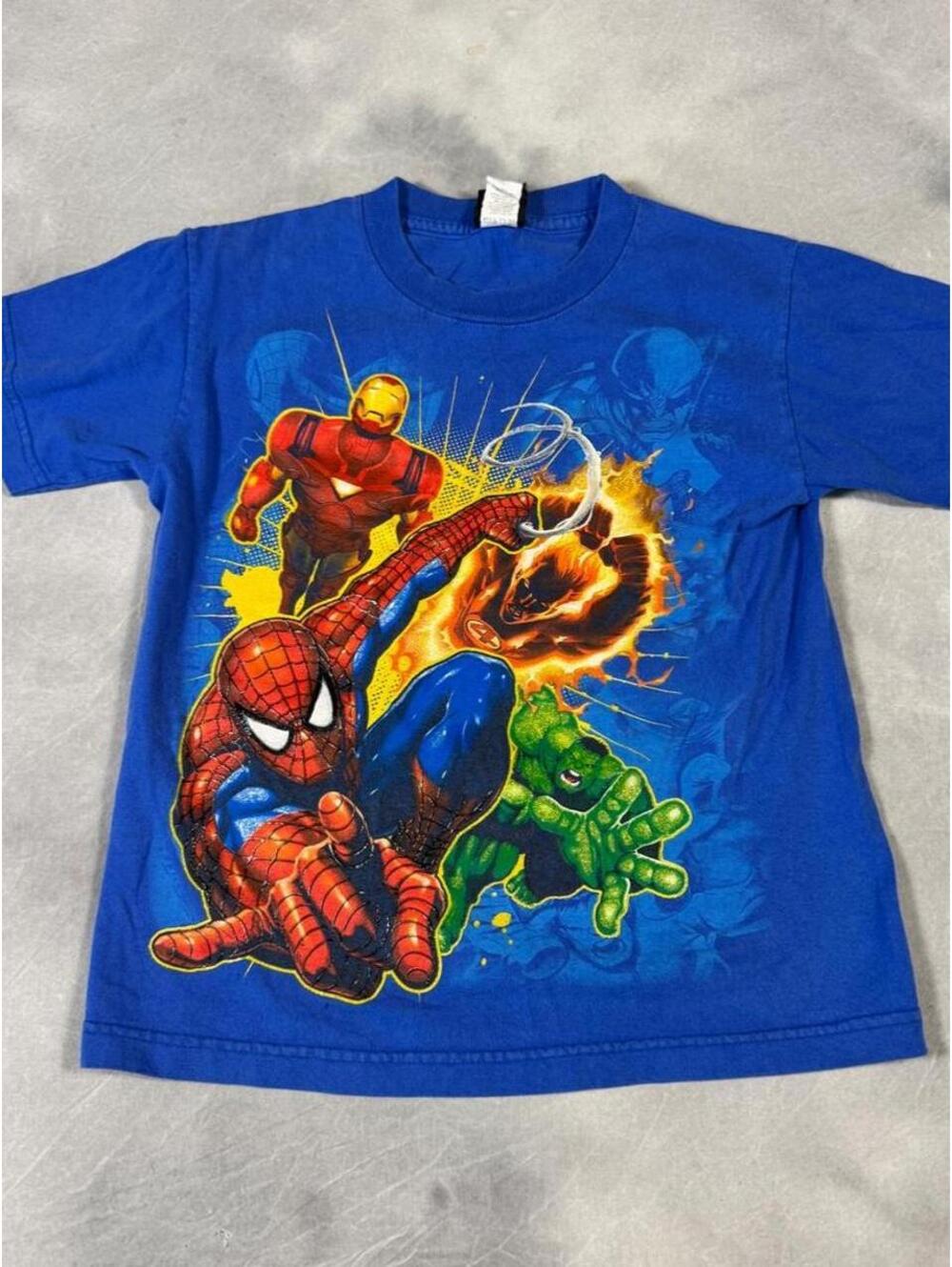 Vintage style Marvel Spider-Man Hulk Iron Man Graphic T Shirt, 2000s, small